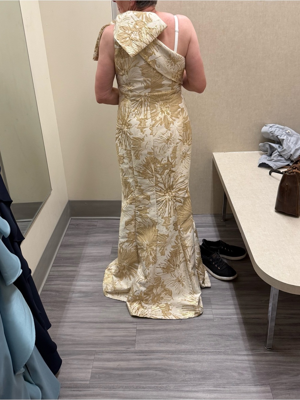 Donna Karan One-Shoulder Gold Multi Floral Gown - Mother of the Bride or Groom - Picture 5 of 5
